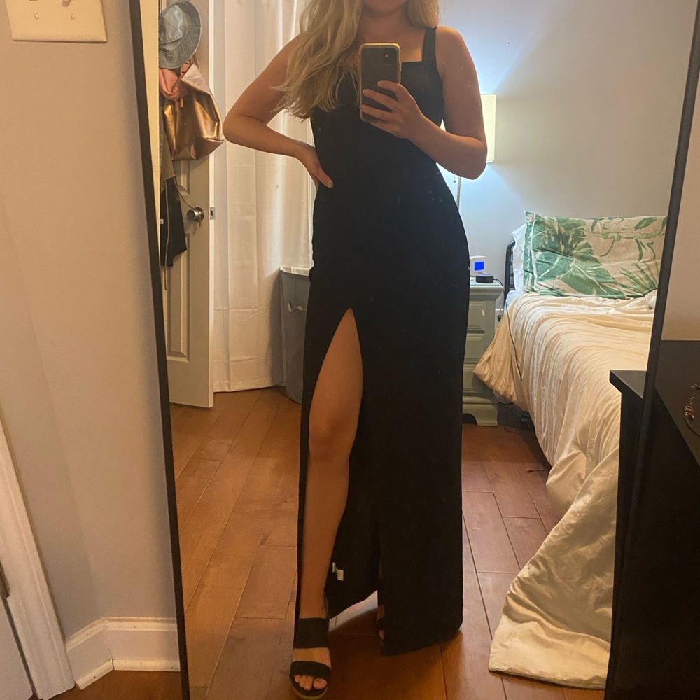 PLT Black Sleeveless Formal Dress with Slit